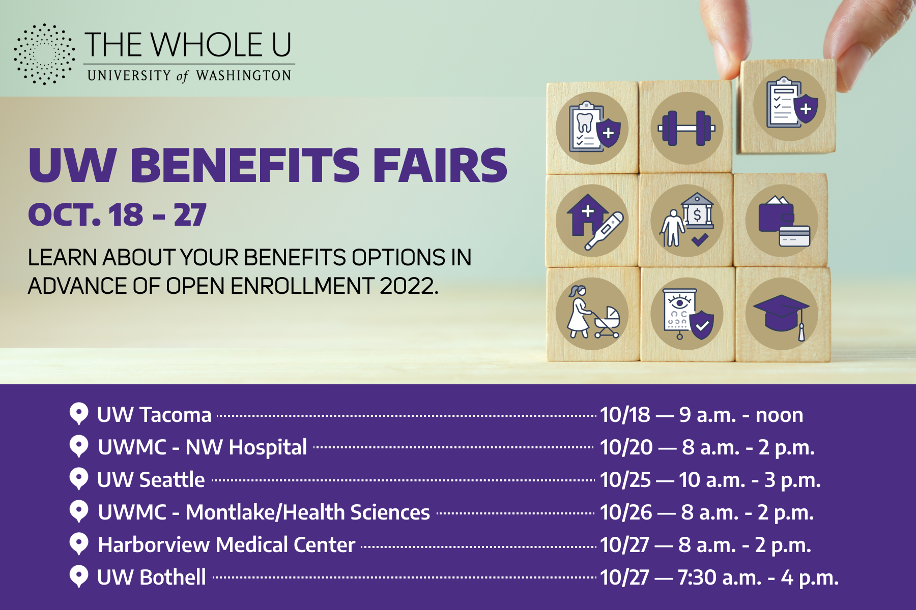 List of UW Benefits Fairs taking place between Oct. 18 and 27